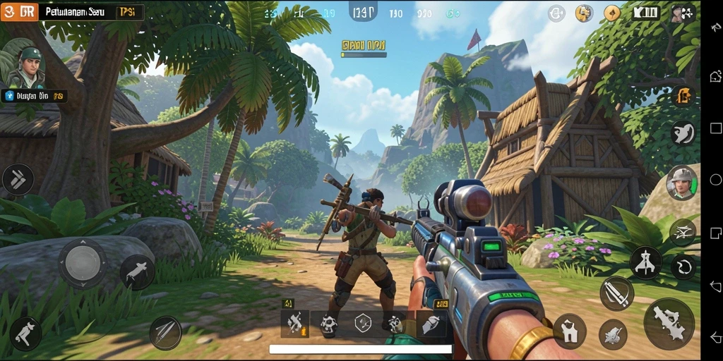 Tampilan aksi intens dalam gameplay TPS 34R.