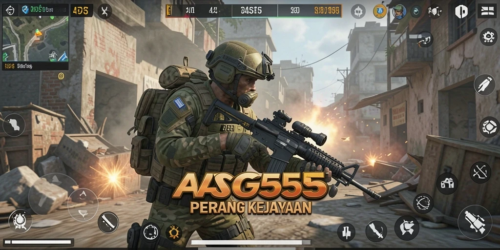 Tangkapan layar utama ASG55 menunjukkan pertempuran taktis yang mendebarkan.