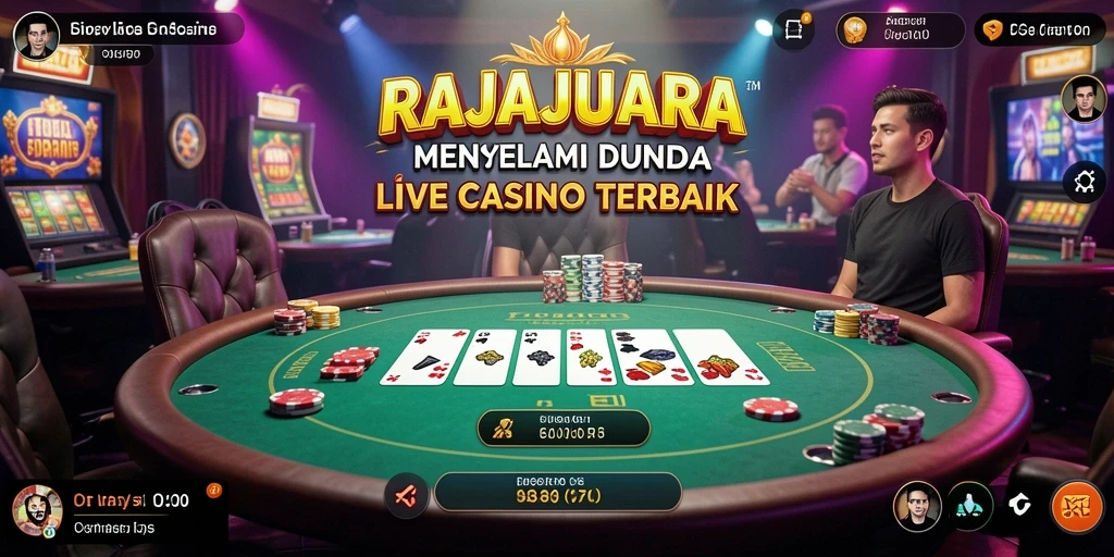 Screenshot gameplay RAJAJUARA yang menunjukkan dealer profesional dan suasana kasino.