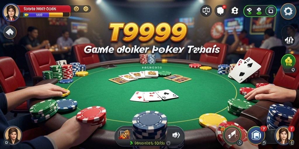 Skrinsut utama T9999 menampilkan gameplay Poker yang mendebarkan.
